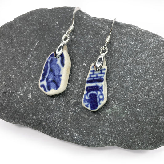 Sea Pottery Earrings - Antique Blue Beach China - East Neuk Beach Crafts