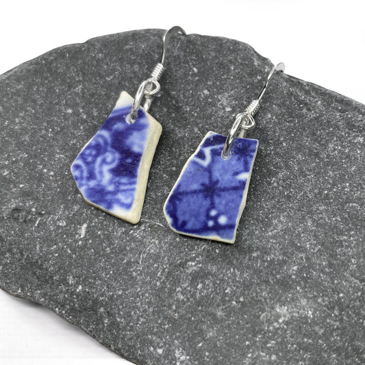 Sea Pottery Earrings - Antique Blue Beach China - East Neuk Beach Crafts