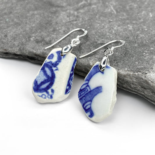 Sea Pottery Earrings - Antique Blue Beach China - East Neuk Beach Crafts