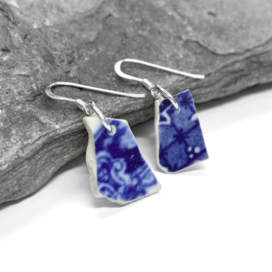 Sea Pottery Earrings - Antique Blue Beach China - East Neuk Beach Crafts