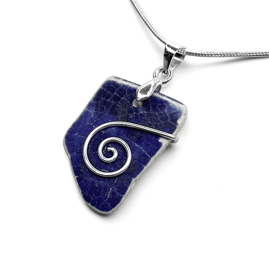 Sea Pottery Pendant - Antique Beach China - Blue Celtic Necklace - East Neuk Beach Crafts