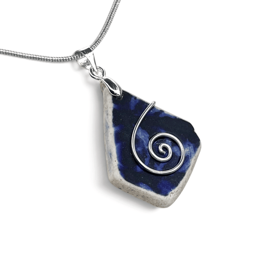 Sea Pottery Pendant - Antique Beach China - Blue Celtic Necklace - East Neuk Beach Crafts
