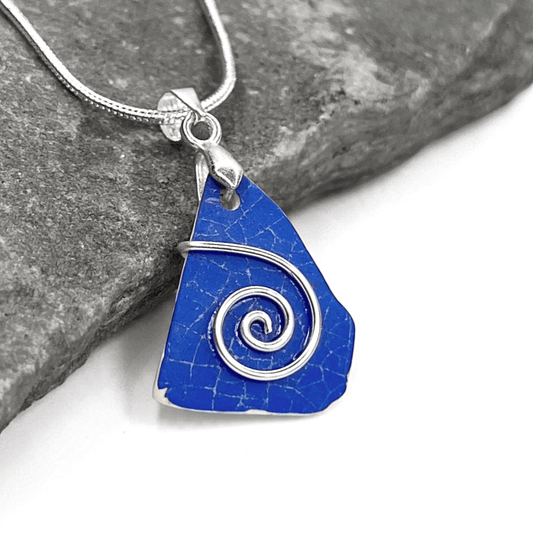 Sea Pottery Pendant - Antique Beach China - Blue Celtic Necklace - East Neuk Beach Crafts