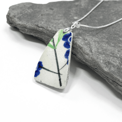 Sea Pottery Pendant - Antique Beach China - Blue & Green Floral Necklace - East Neuk Beach Crafts