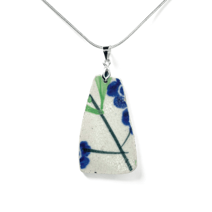 Sea Pottery Pendant - Antique Beach China - Blue & Green Floral Necklace - East Neuk Beach Crafts