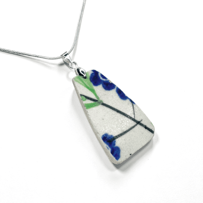 Sea Pottery Pendant - Antique Beach China - Blue & Green Floral Necklace - East Neuk Beach Crafts
