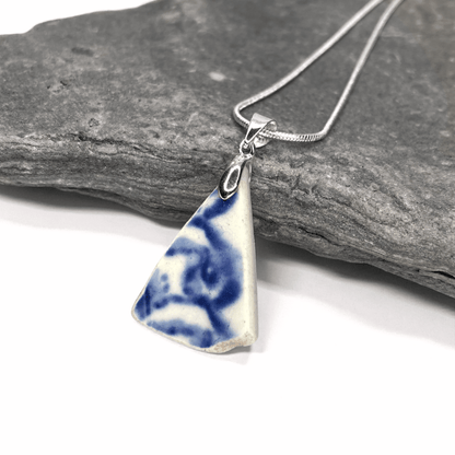Sea Pottery Pendant - Antique Beach China - Blue Spongeware Necklace - East Neuk Beach Crafts