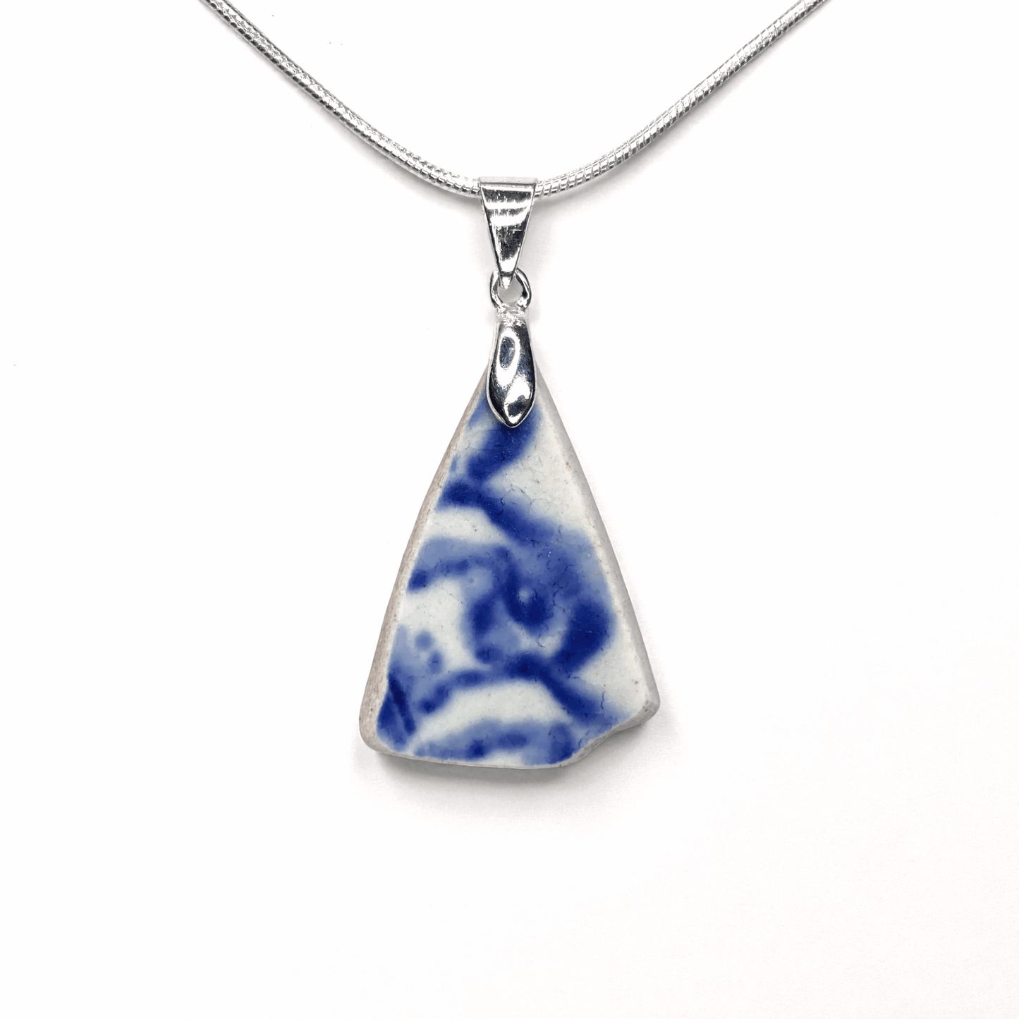 Sea Pottery Pendant - Antique Beach China - Blue Spongeware Necklace - East Neuk Beach Crafts