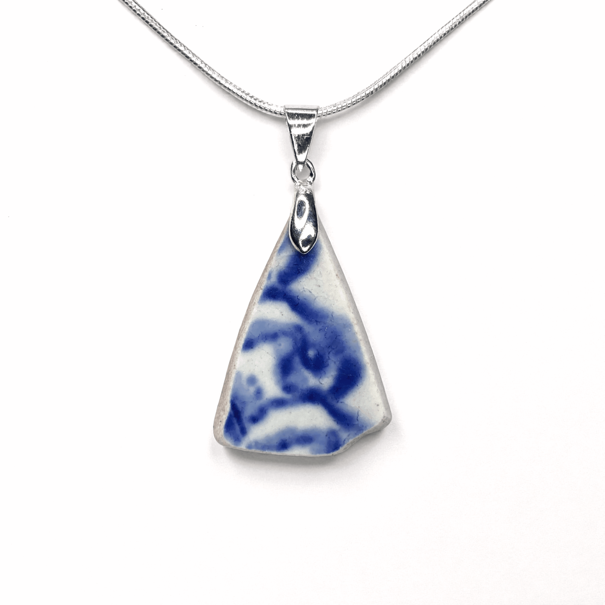 Sea Pottery Pendant - Antique Beach China - Blue Spongeware Necklace - East Neuk Beach Crafts