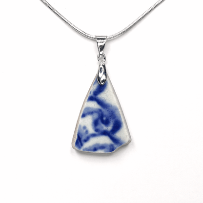 Sea Pottery Pendant - Antique Beach China - Blue Spongeware Necklace - East Neuk Beach Crafts