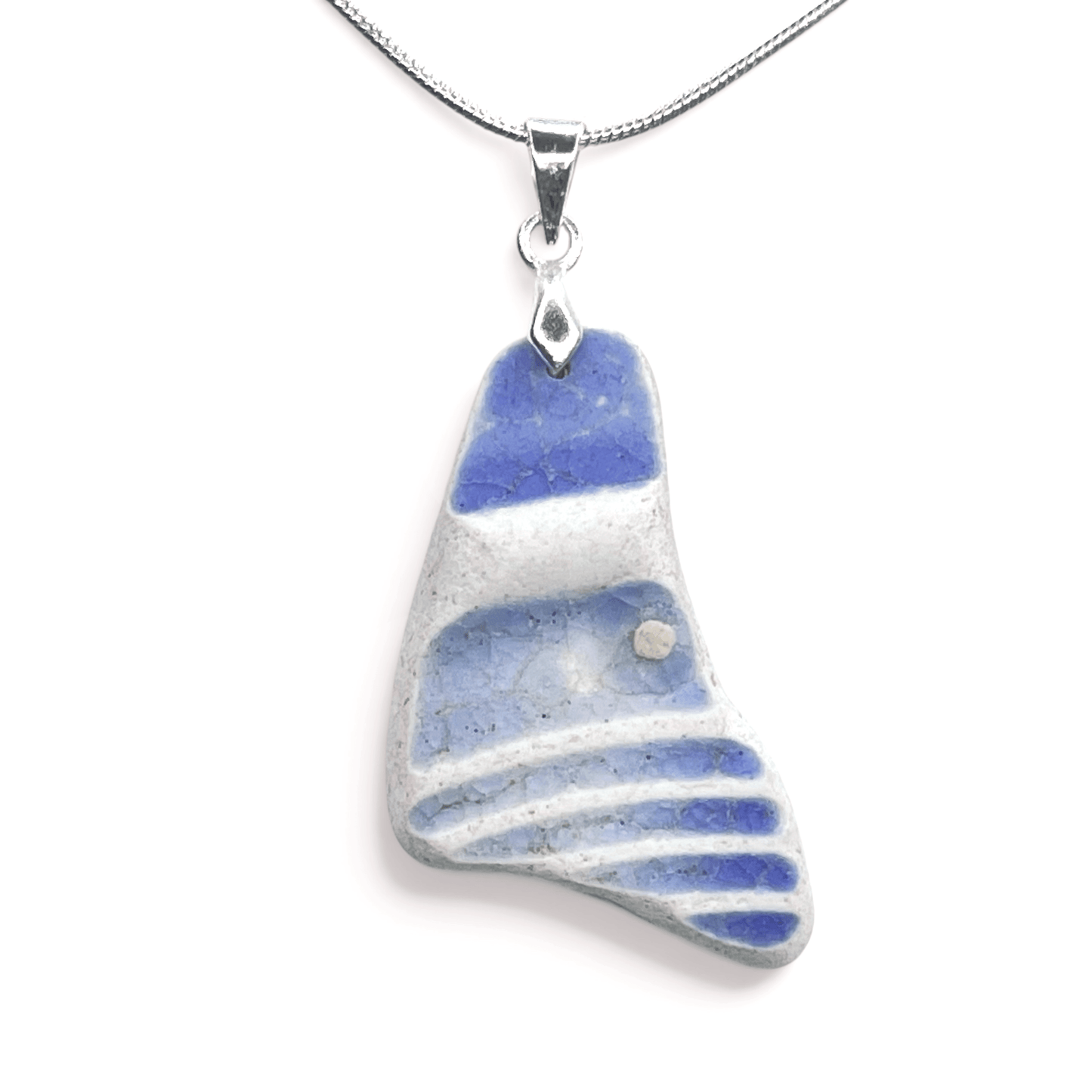 Sea Pottery Pendant - Antique Beach China - Blue Stripes Pattern Necklace - East Neuk Beach Crafts