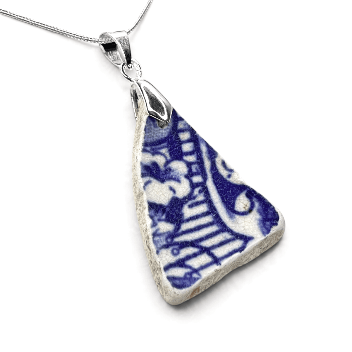 Sea Pottery Pendant - Antique Beach China - Blue Transferware Necklace - East Neuk Beach Crafts