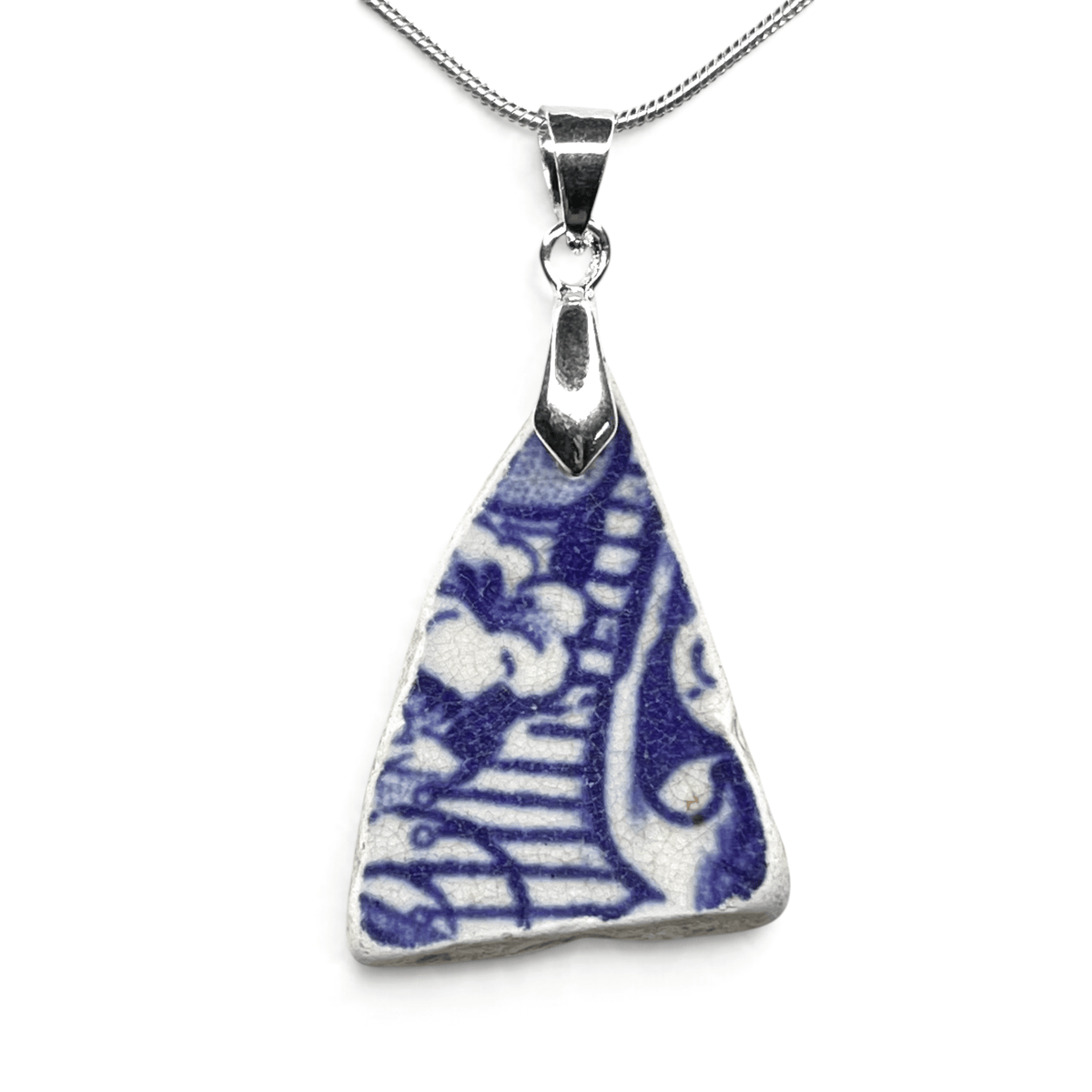 Sea Pottery Pendant - Antique Beach China - Blue Transferware Necklace - East Neuk Beach Crafts