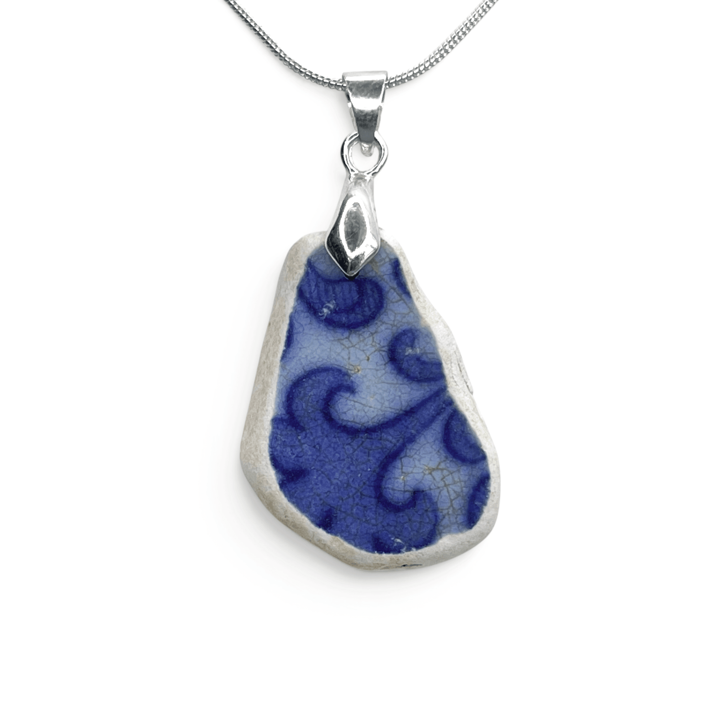 Sea Pottery Pendant - Antique Beach China - Blue Transferware Necklace - East Neuk Beach Crafts