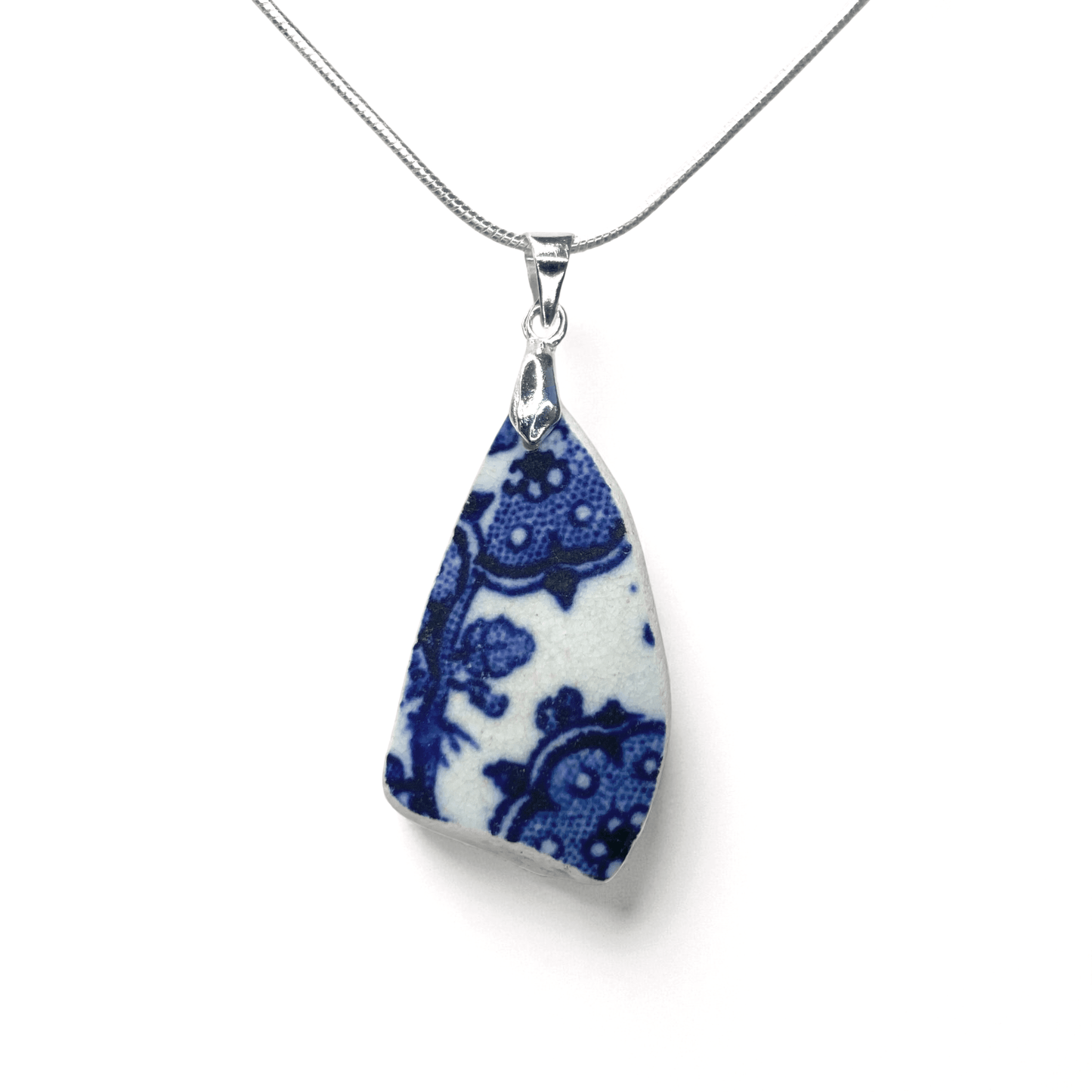 Sea Pottery Pendant - Antique Beach China - Blue Transferware “Owls” Necklace - East Neuk Beach Crafts