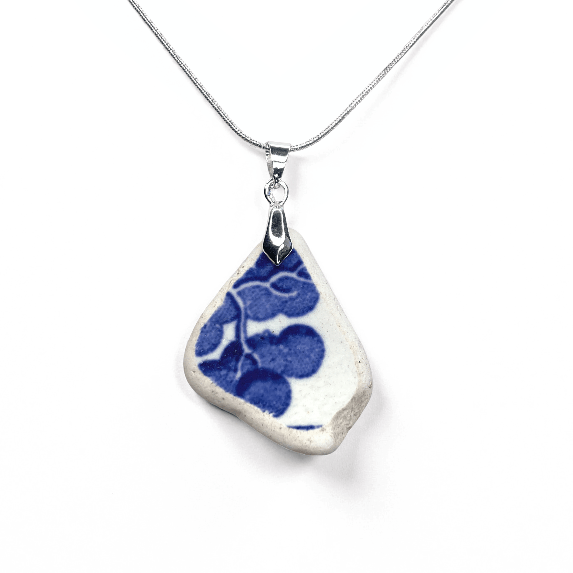 Sea Pottery Pendant - Antique Beach China - Blue Tree Willow Pattern Necklace - East Neuk Beach Crafts