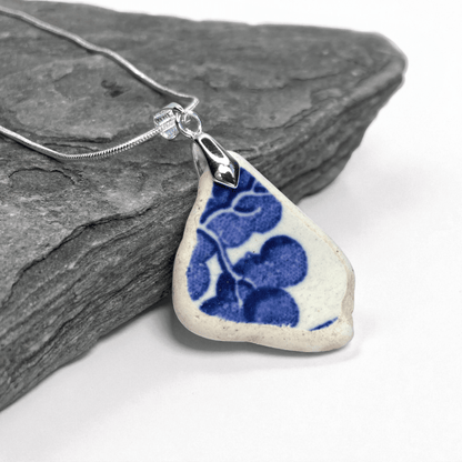 Sea Pottery Pendant - Antique Beach China - Blue Tree Willow Pattern Necklace - East Neuk Beach Crafts