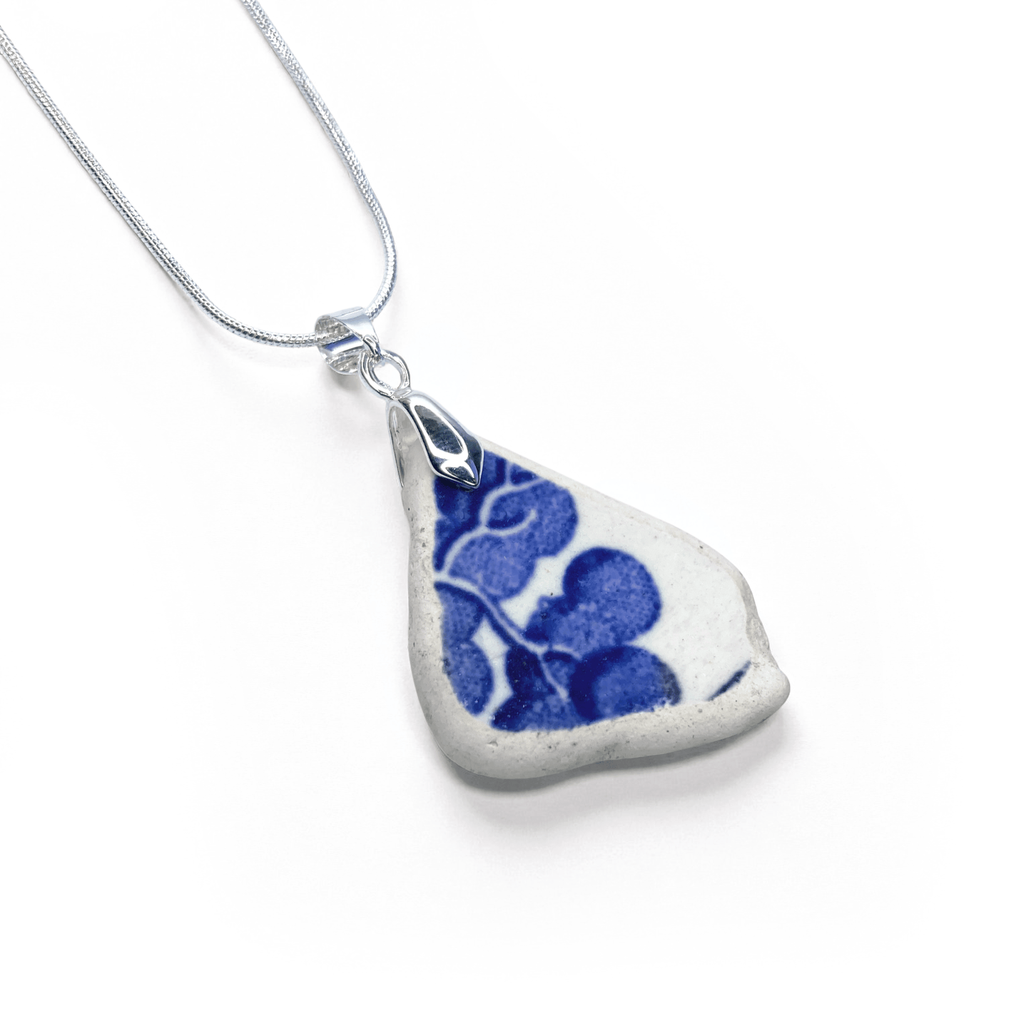Sea Pottery Pendant - Antique Beach China - Blue Tree Willow Pattern Necklace - East Neuk Beach Crafts