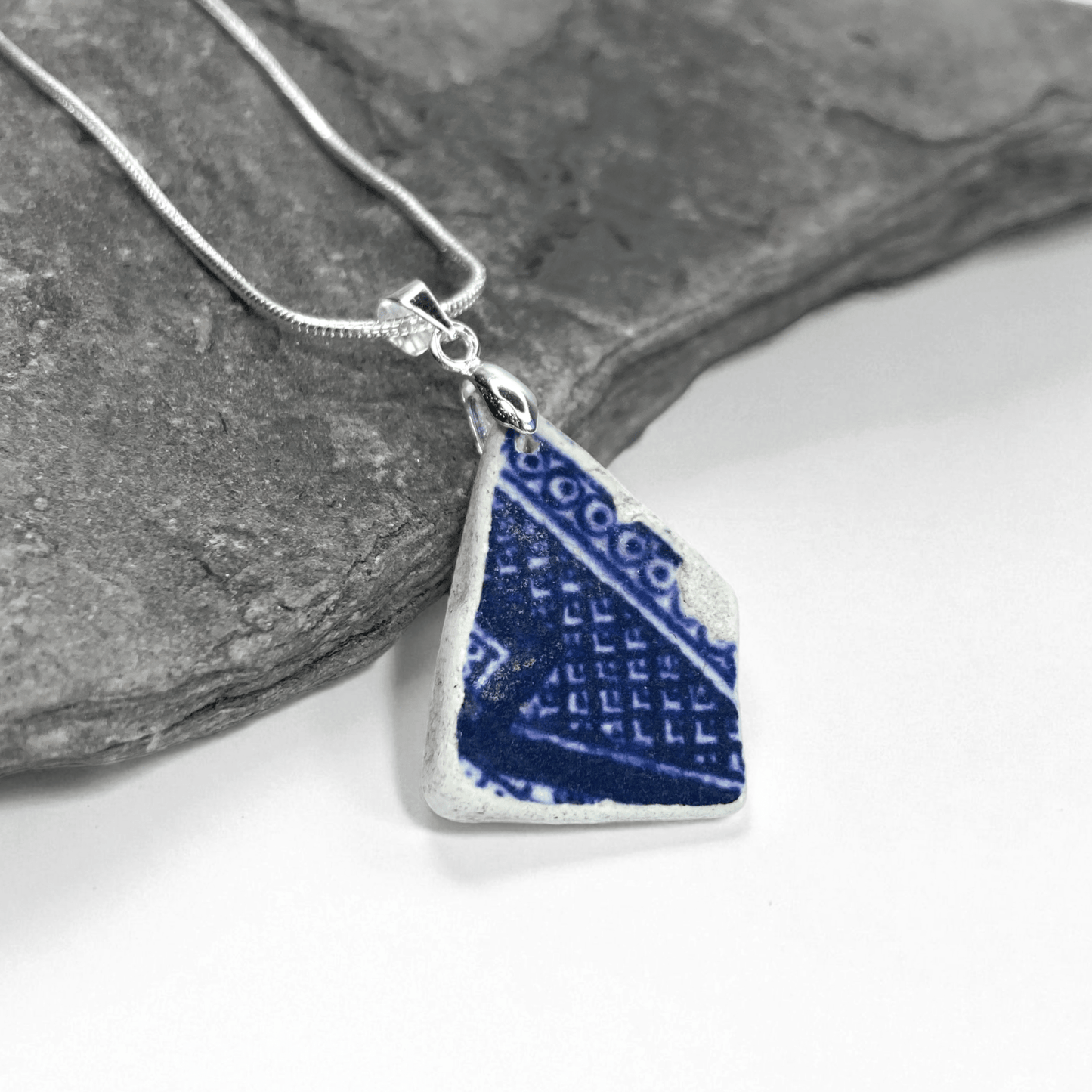 Sea Pottery Pendant - Antique Beach China - Blue Willow Pattern Necklace - East Neuk Beach Crafts