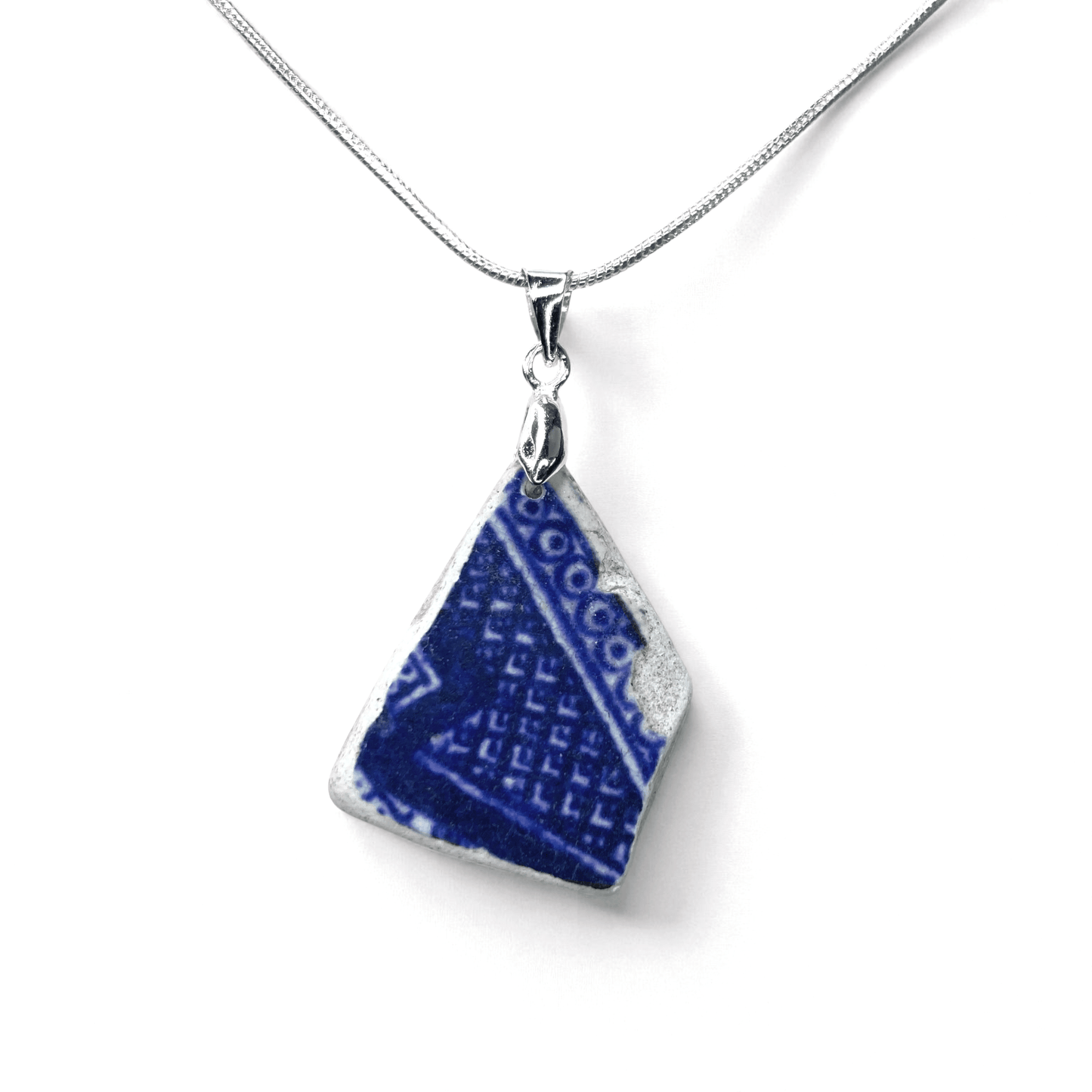 Sea Pottery Pendant - Antique Beach China - Blue Willow Pattern Necklace - East Neuk Beach Crafts