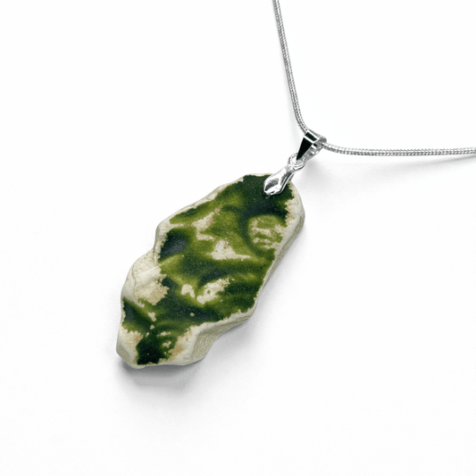 Sea Pottery Pendant - Antique Beach China - Green Textured Pattern Necklace - East Neuk Beach Crafts