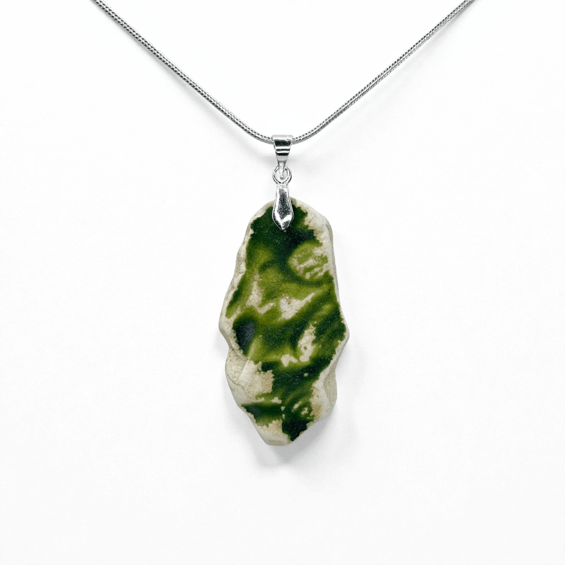 Sea Pottery Pendant - Antique Beach China - Green Textured Pattern Necklace - East Neuk Beach Crafts