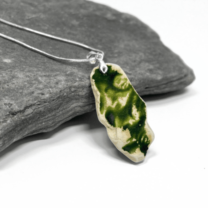 Sea Pottery Pendant - Antique Beach China - Green Textured Pattern Necklace - East Neuk Beach Crafts
