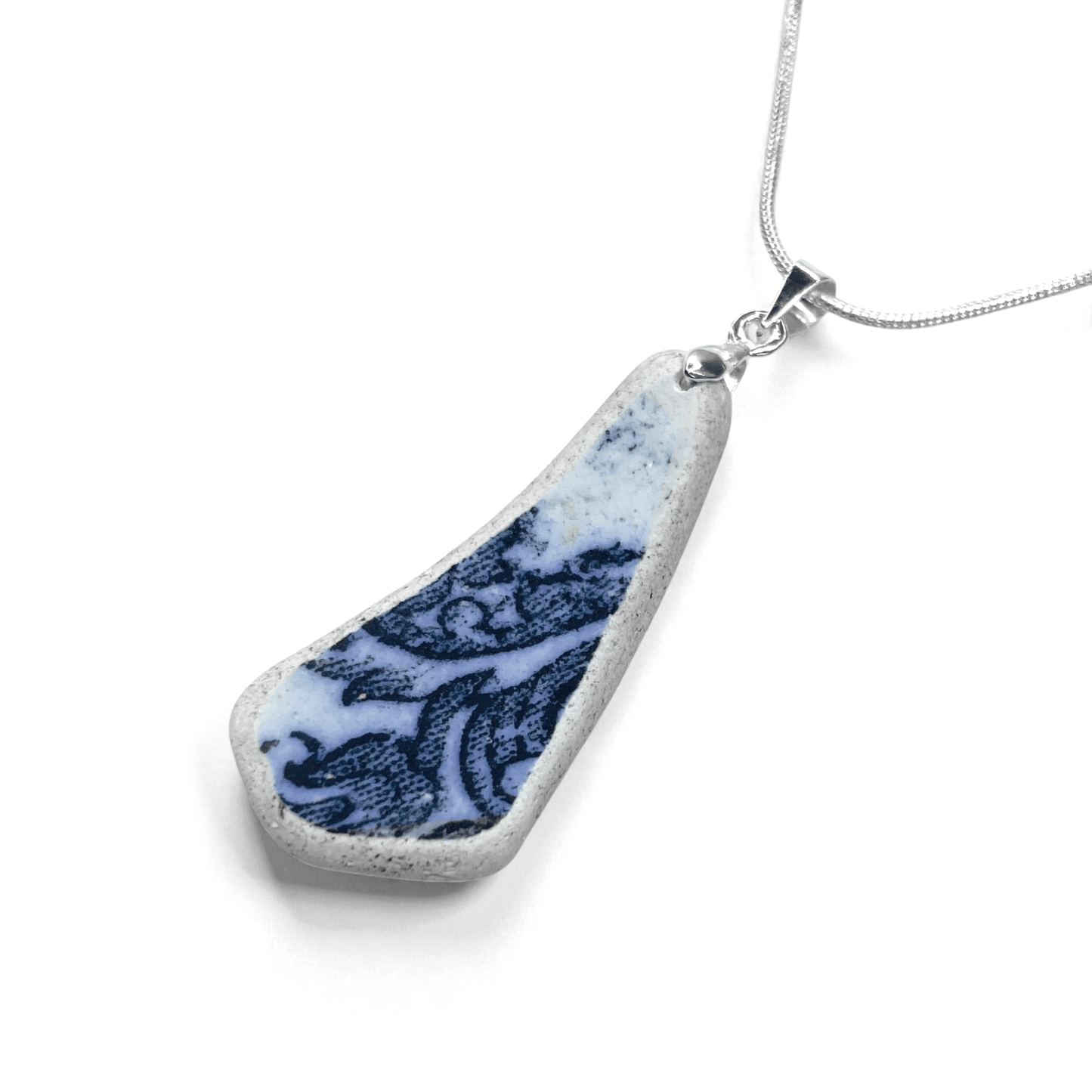 Sea Pottery Pendant - Antique Beach China - Navy Blue Necklace - East Neuk Beach Crafts