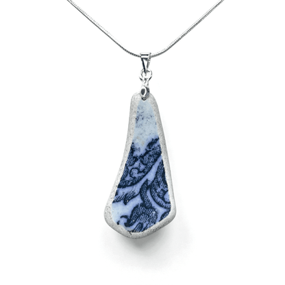 Sea Pottery Pendant - Antique Beach China - Navy Blue Necklace - East Neuk Beach Crafts