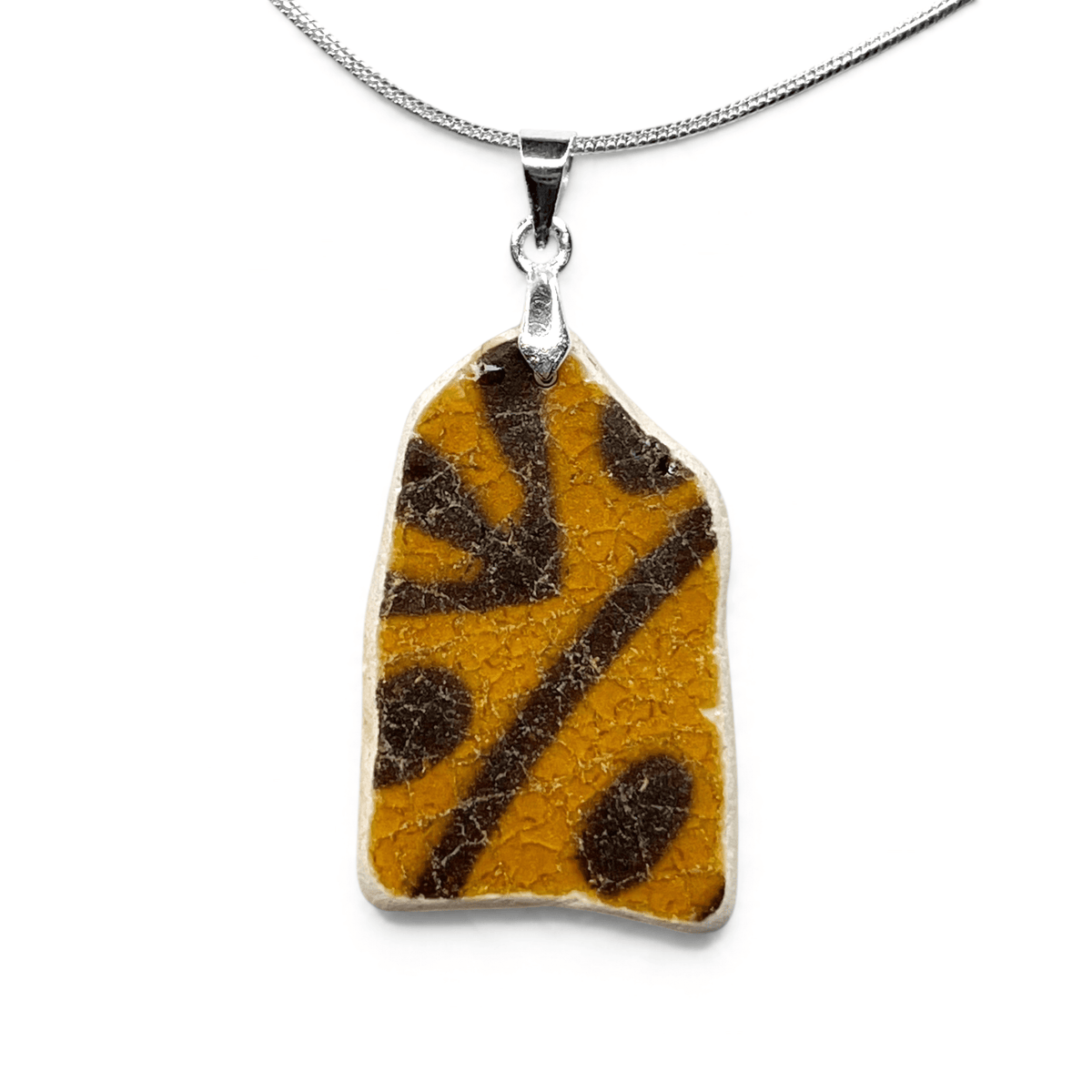 Sea Pottery Pendant - Antique Beach China - Orange and Brown Necklace - East Neuk Beach Crafts