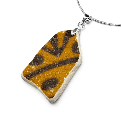 Sea Pottery Pendant - Antique Beach China - Orange and Brown Necklace - East Neuk Beach Crafts