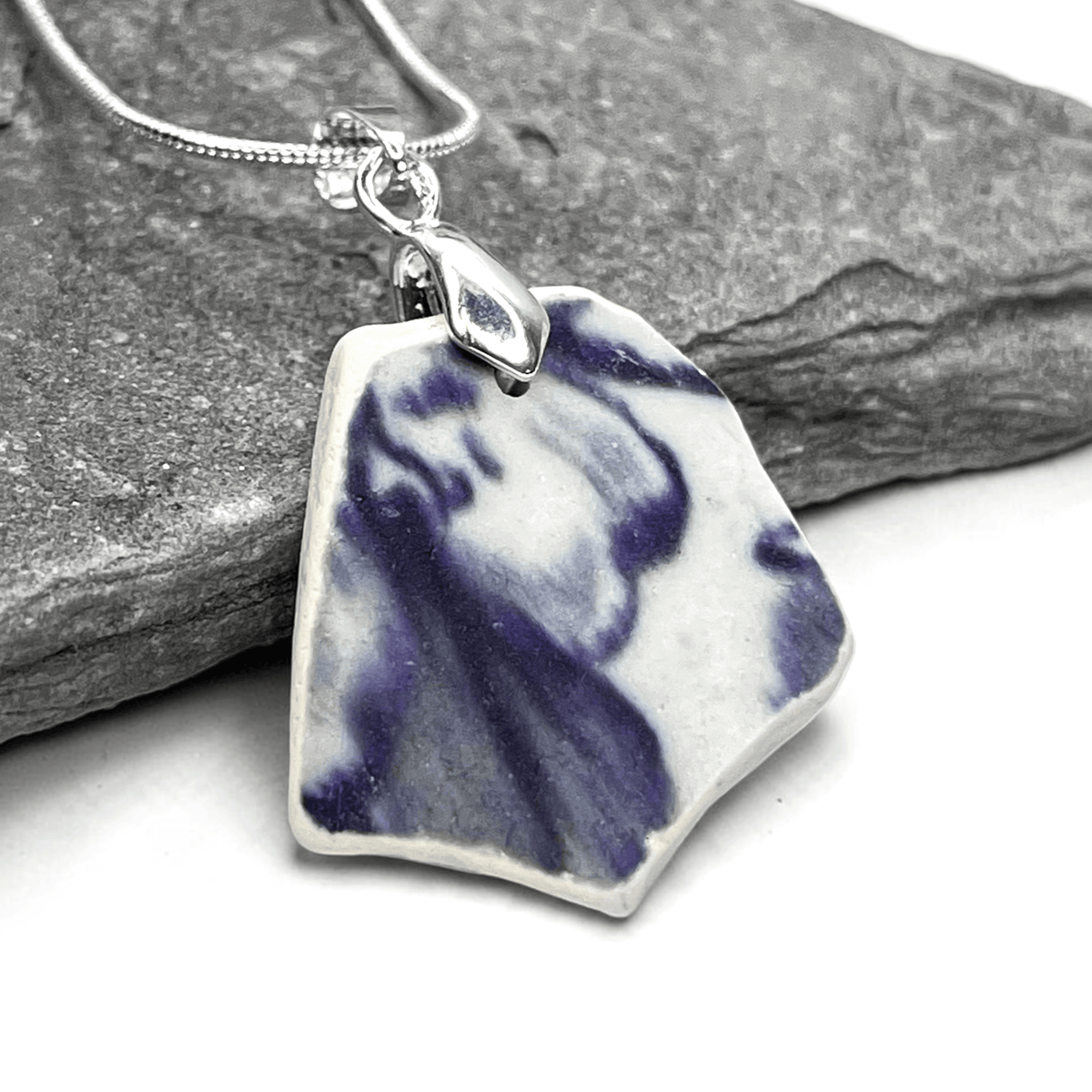 Sea Pottery Pendant - Antique Beach China - Purple Flower Necklace - East Neuk Beach Crafts