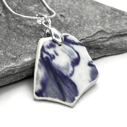 Sea Pottery Pendant - Antique Beach China - Purple Flower Necklace - East Neuk Beach Crafts