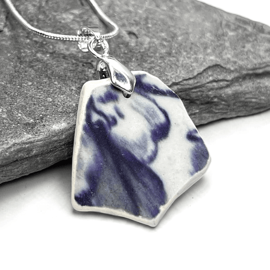 Sea Pottery Pendant - Antique Beach China - Purple Flower Necklace - East Neuk Beach Crafts