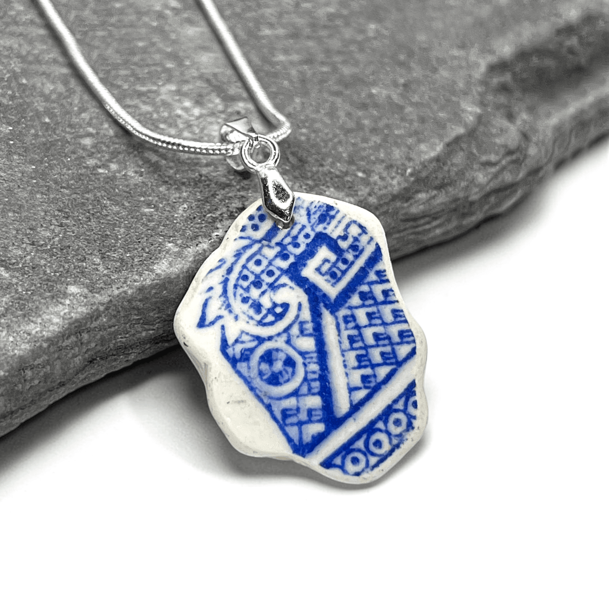 Sea Pottery Pendant - Antique Beach China - Willow Pattern Necklace - East Neuk Beach Crafts