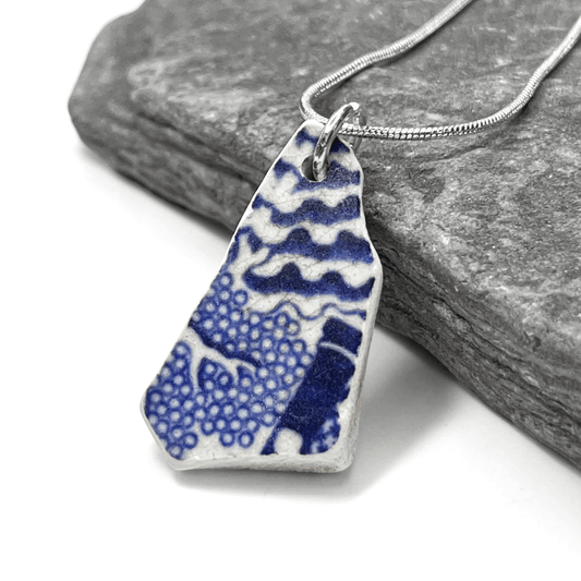 Sea Pottery Pendant - Antique Beach China - Willow Pattern Tree Necklace - East Neuk Beach Crafts