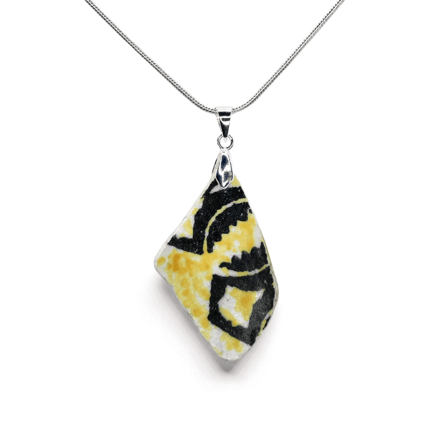 Sea Pottery Pendant - Antique Beach China - Yellow & Black Necklace - East Neuk Beach Crafts