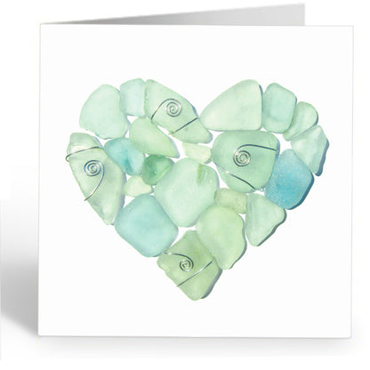 Greetings Cards (Pack of 4) Love Hearts - Sea Glass & Pottery