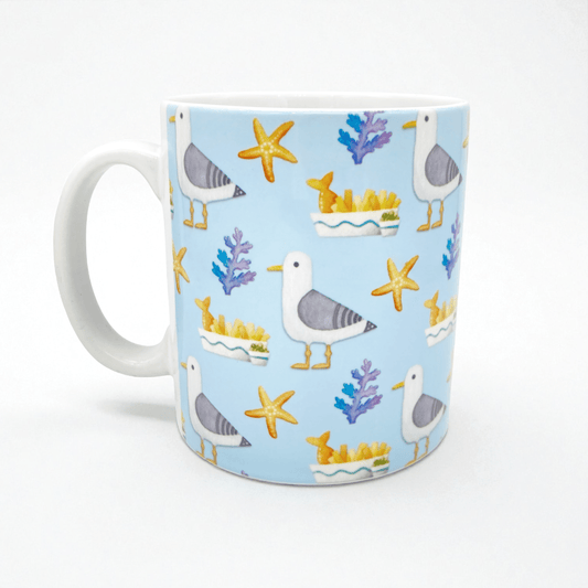 Seagull and Chips Mug - Seaside Watercolours - East Neuk Beach Crafts