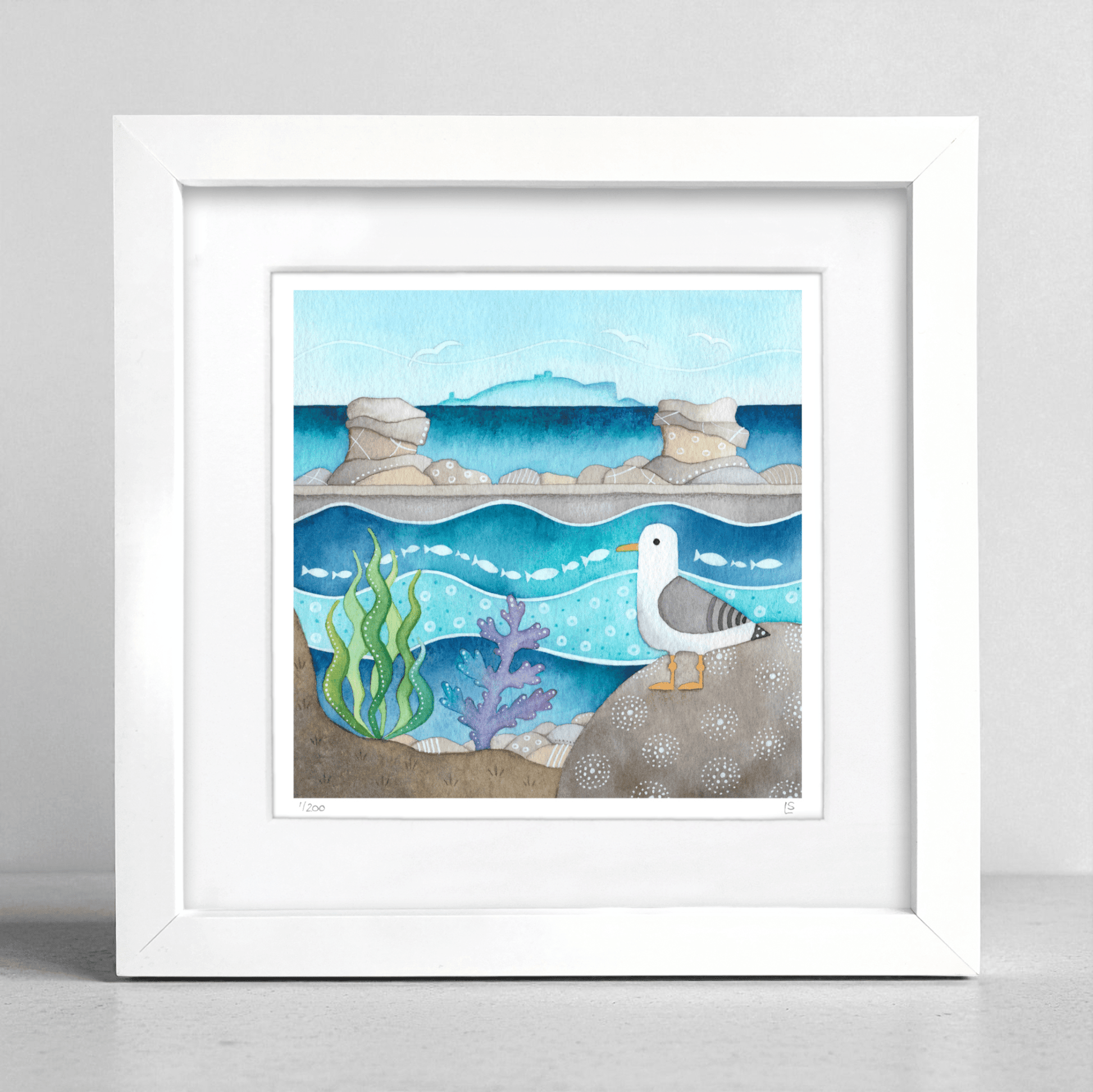Seagull Framed Print - Cellardyke - Seaside Watercolour