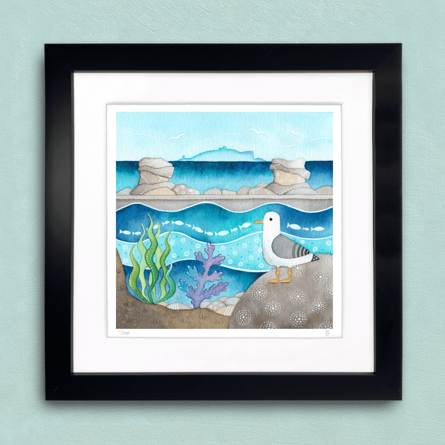 Seagull Framed Print - Cellardyke - Seaside Watercolour