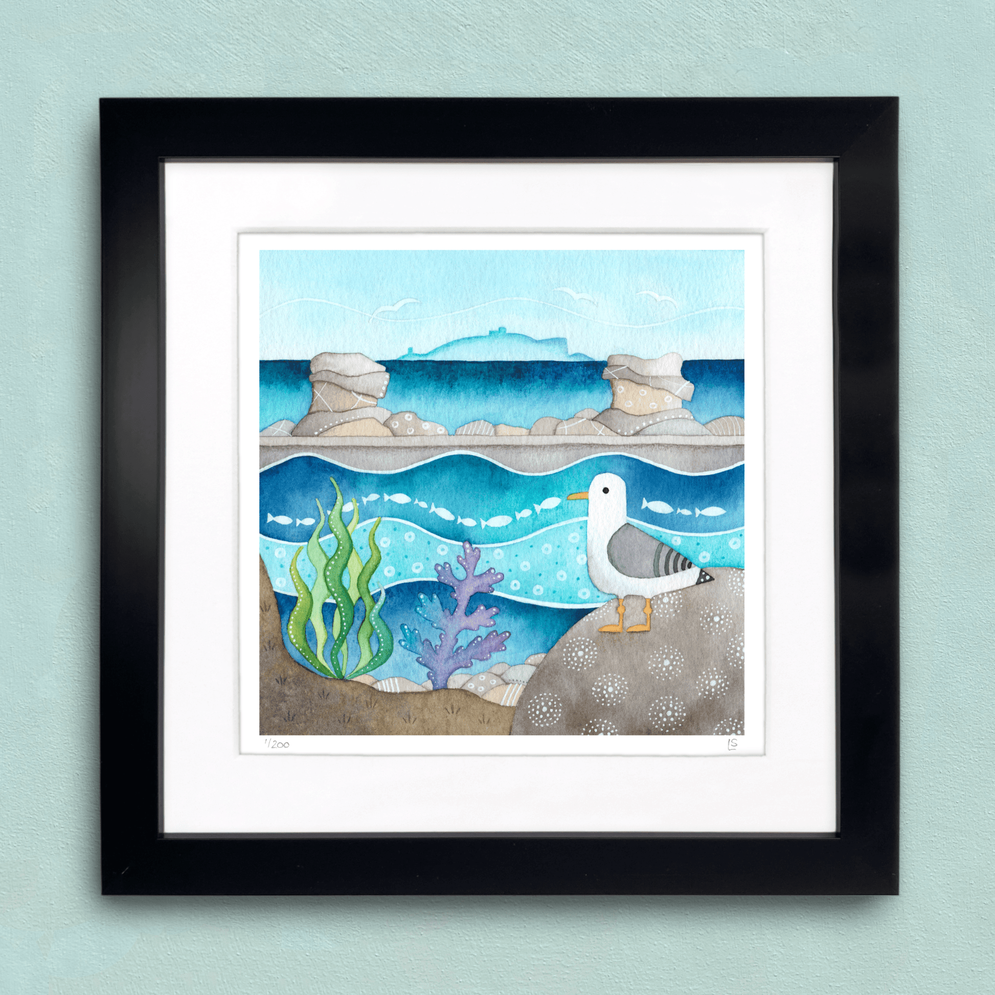 Seagull Framed Print - Cellardyke - Seaside Watercolour