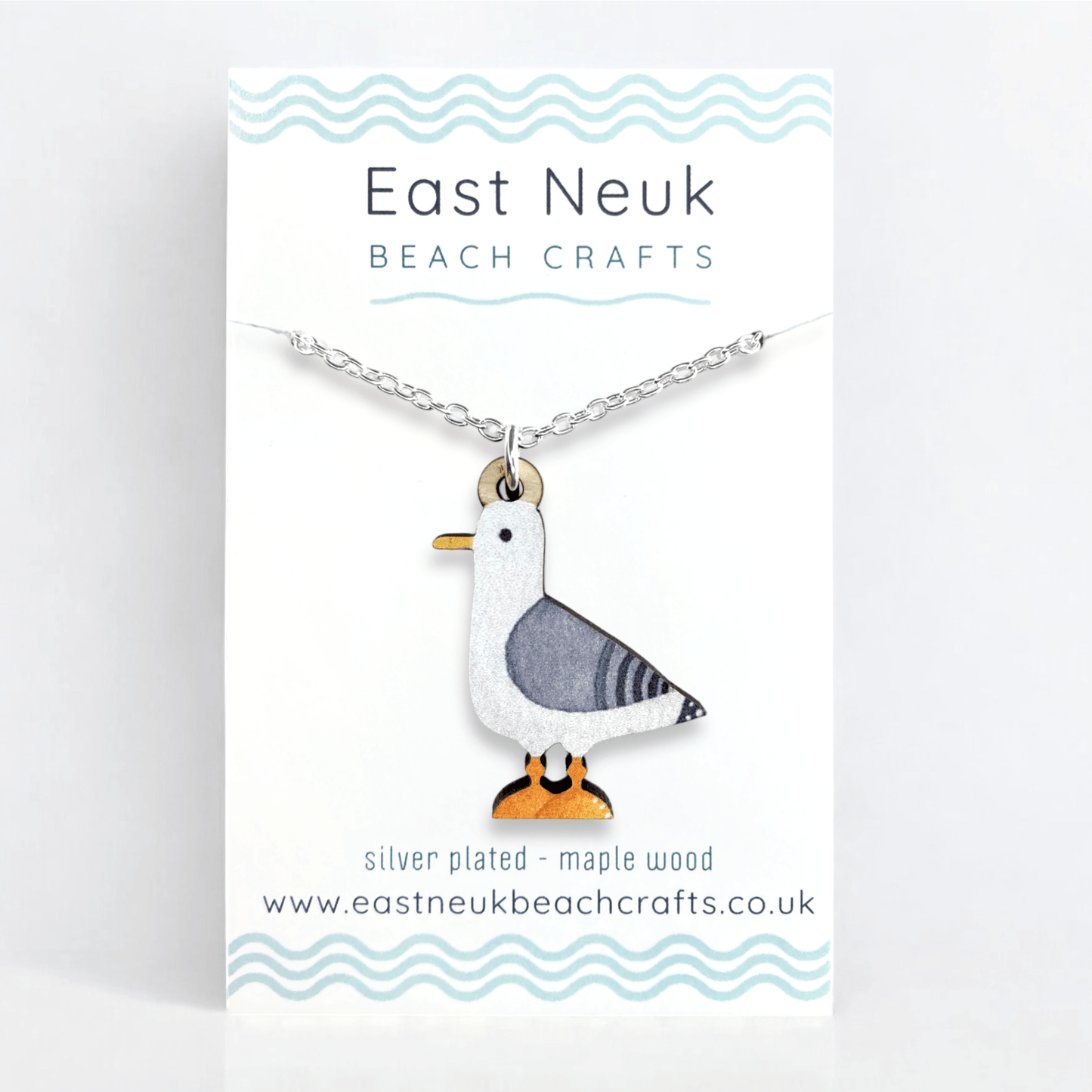 Seagull Necklace - Wooden Seaside Pendant - East Neuk Beach Crafts