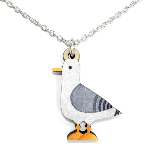 Seagull Necklace - Wooden Seaside Pendant - East Neuk Beach Crafts