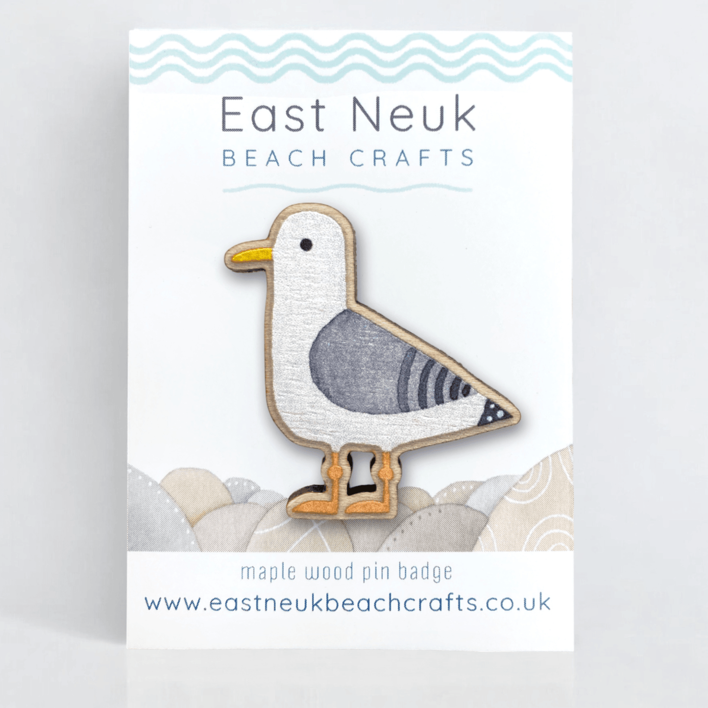 Seagull Pin Badge - Seaside Wooden Brooch - East Neuk Beach Crafts