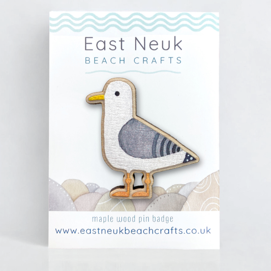 Wooden Pin Badge - Seagull - Maple Wood Brooch