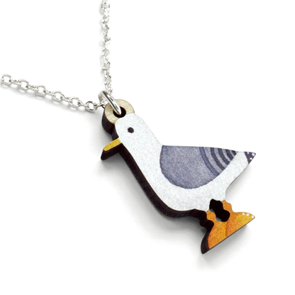 Seagull Necklace - Wooden Seaside Pendant