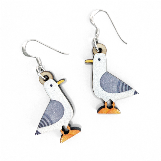 Seagull Earrings - Sterling Silver and Maple Wood