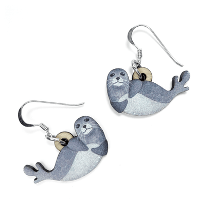 Seal Earrings - Sterling Silver and Maple Wood - East Neuk Beach Crafts