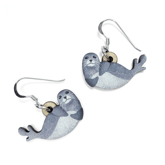 Seal Earrings - Sterling Silver and Maple Wood - East Neuk Beach Crafts